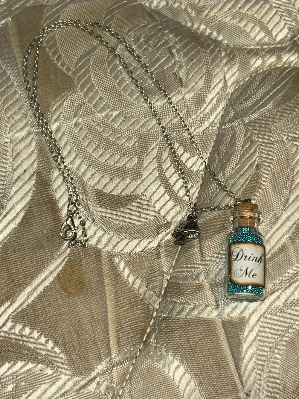 'Drink Me' Bottle Pendant Necklace in Turquoise and Silver